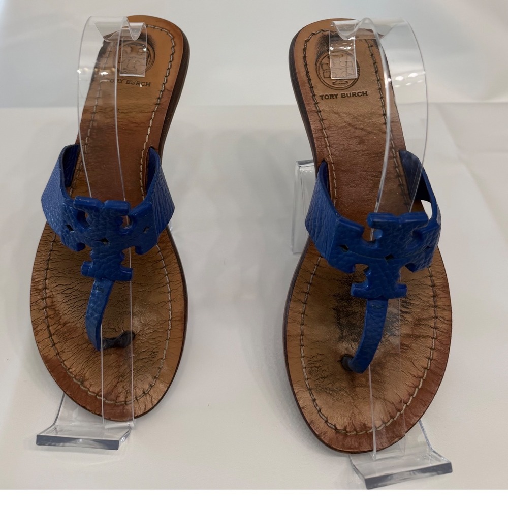 Tory Burch Moore Royal Blue Logo Sandals Size 6